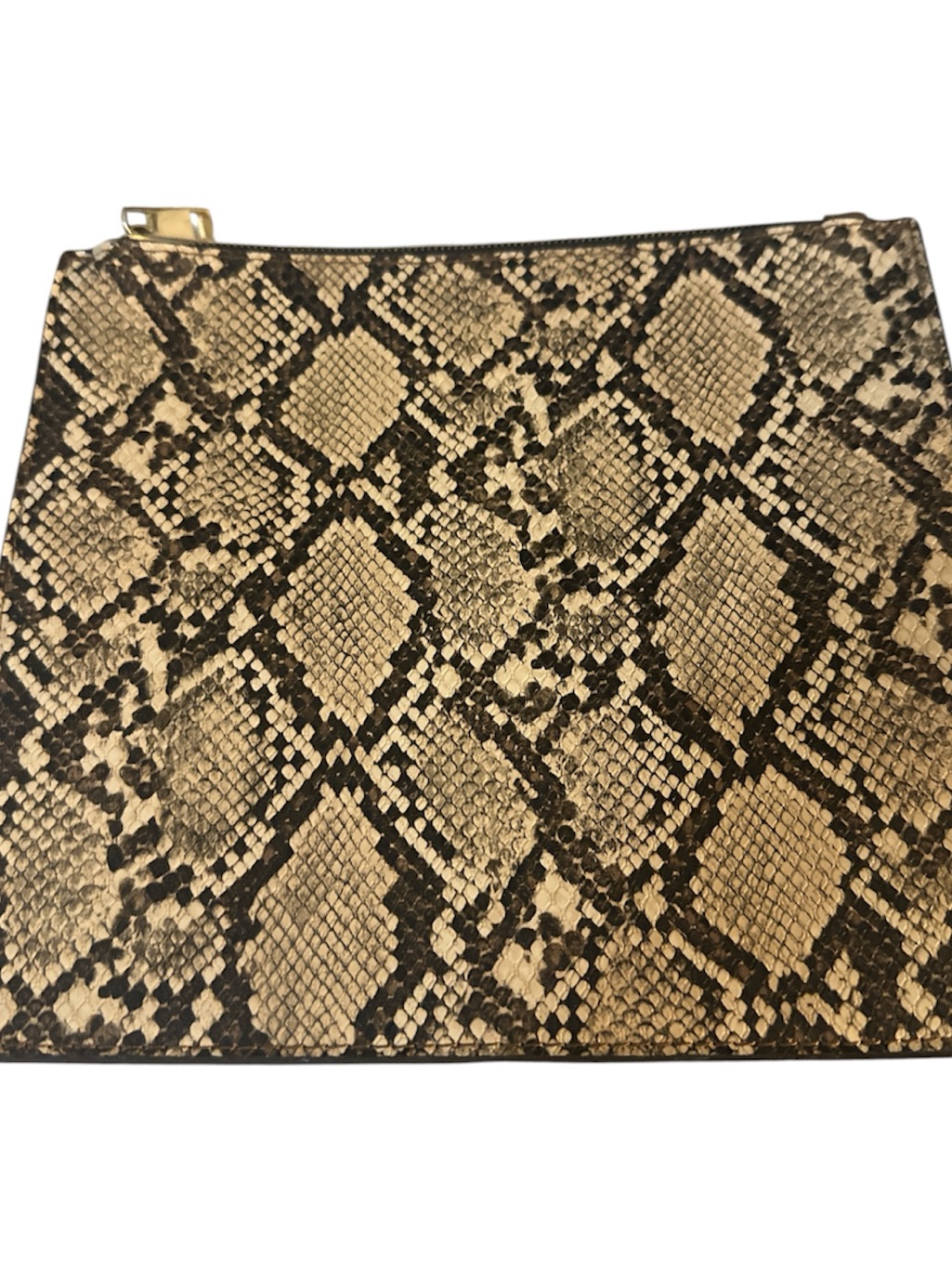 Nwot Aldo Snake-Print Zip Pouch In Tan And Black Gold Accents Medium Size Cute